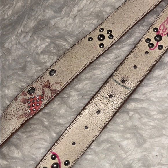 Vintage Ed Hardy Western Style White Leather“Love Kills Slowly” Belt, Size Small - Picture 12 of 16